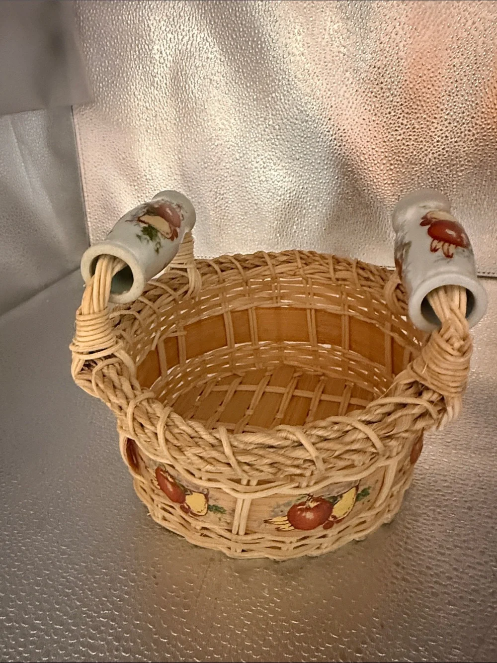 Wicker Fruit Accent Basket with Ceramic Handles